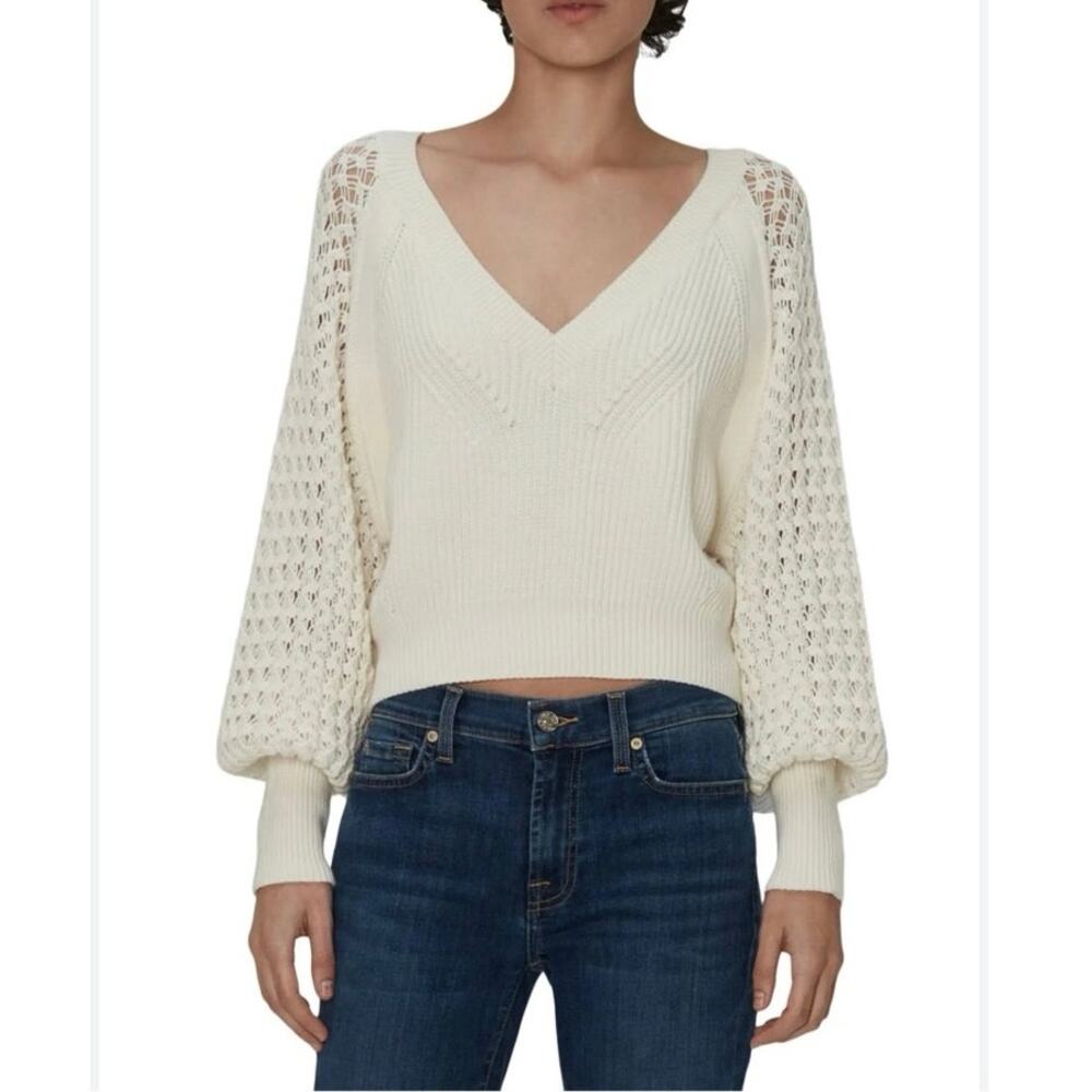 7 For All Mankind Cream V-Neck Sweater